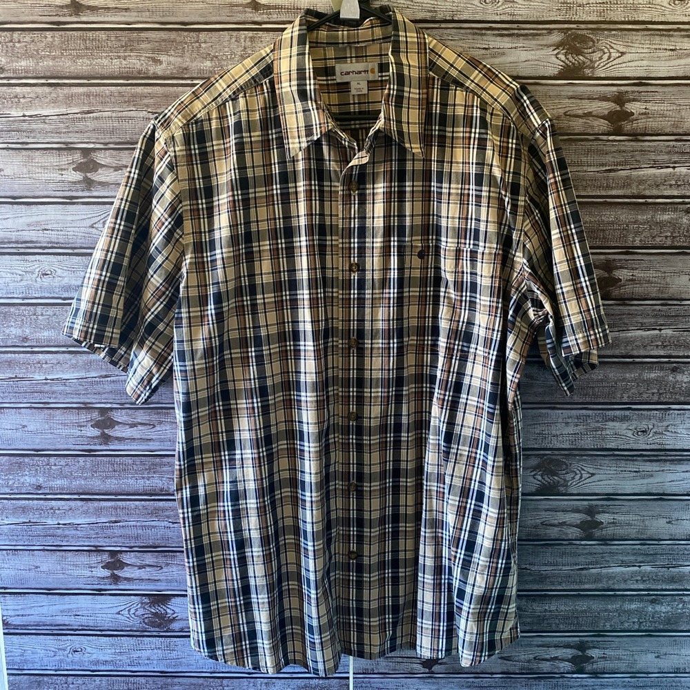 Carhartt Men's Short-Sleeved‎ Button-Down Shirt Size XL Relaxed Fit Plaid Logo